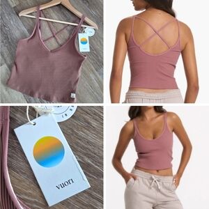 Vuori Ribbed Crop Tank Top NWT Terracotta Strappy Crisscross Shelf Bra Athletic